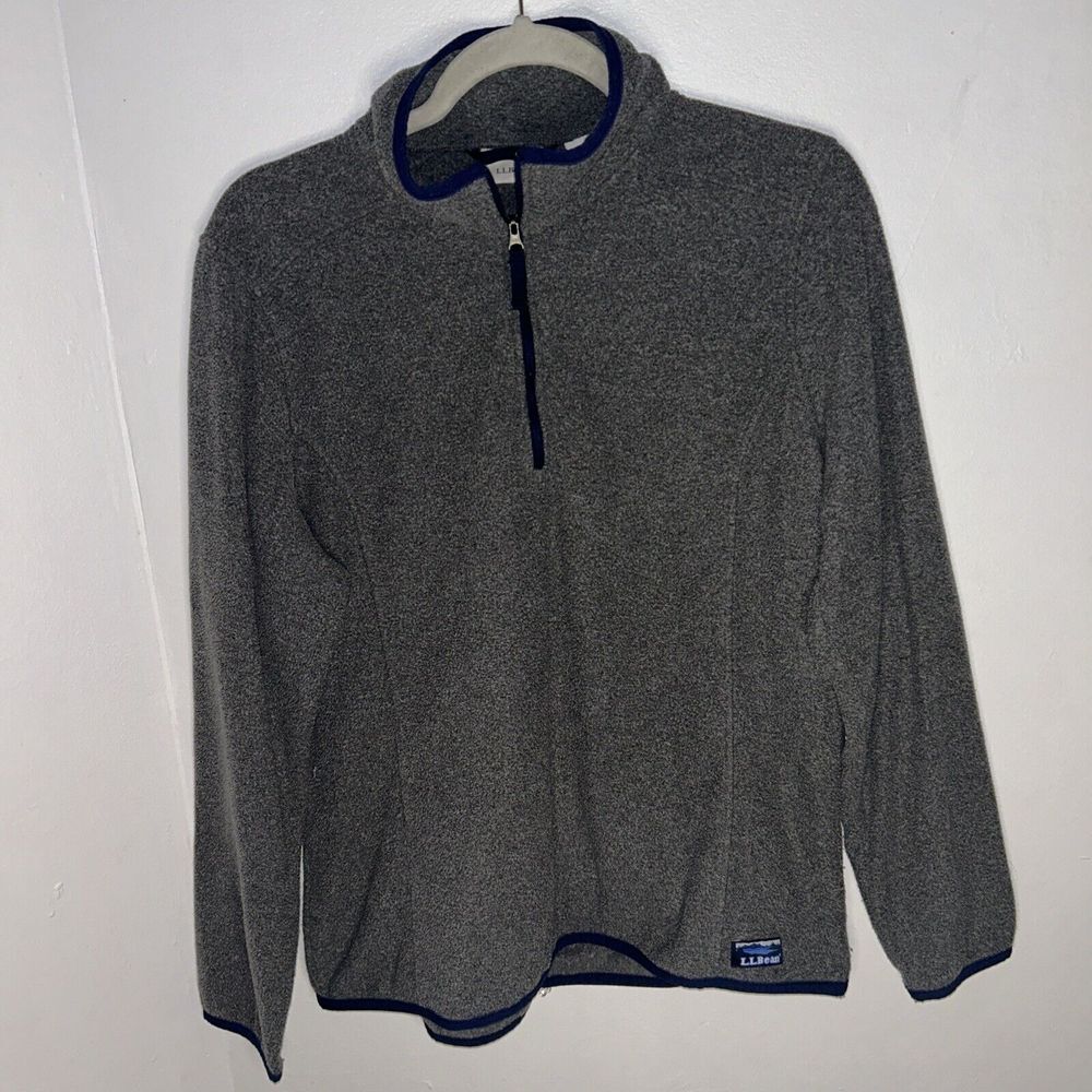 LL Bean 1/4 Zip Lightweight Fleece Pullover Sweater Logo Gray Size L Women's